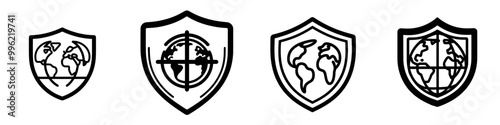 In order to assure worldwide cybersecurity and planetary defense, there is an icon with a shield, a check mark, and a protection symbol.