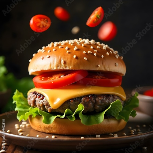 hamburger on a black background