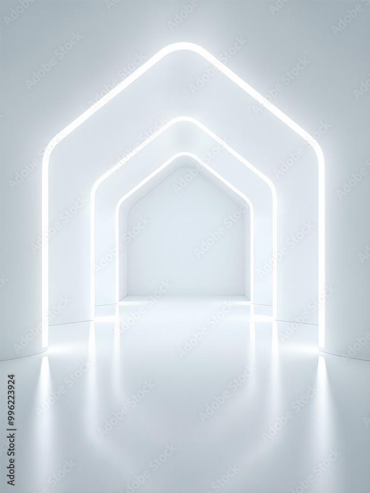 Fototapeta premium A futuristic white tunnel for showcase or display products.