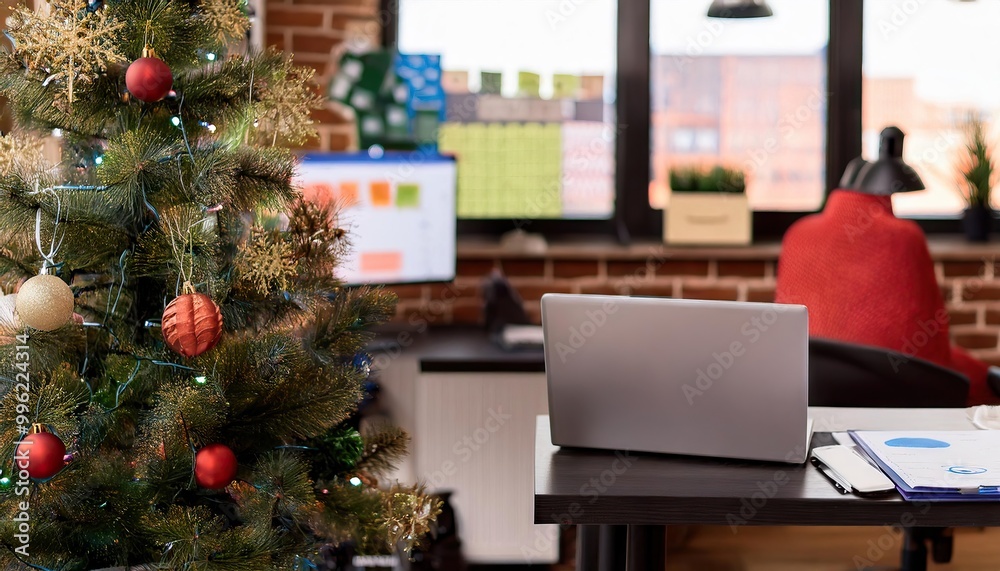empty office with christmas tree empty office with christmas tree