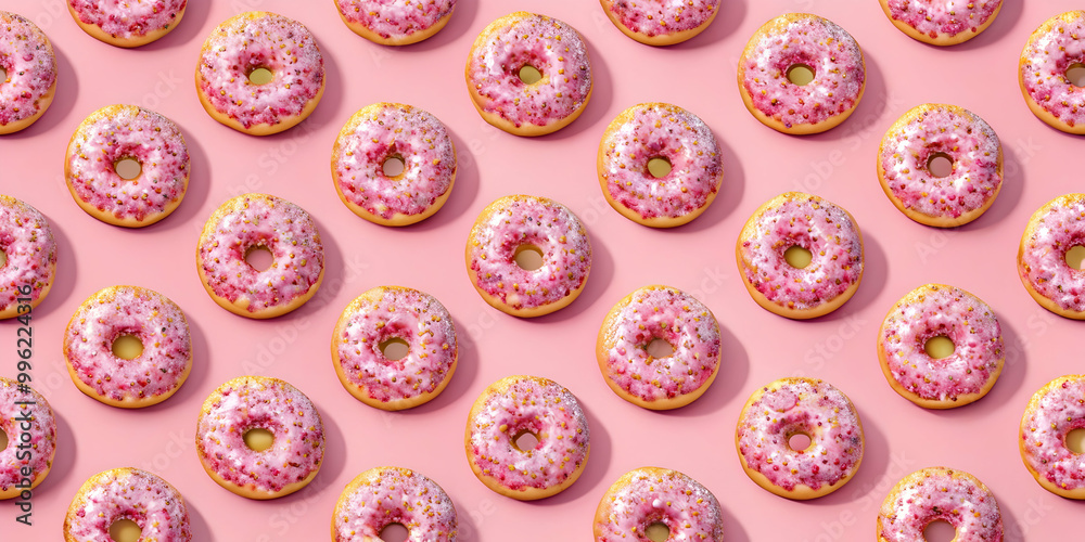 Donuts pattern on pink background, perfect for wallpaper design, donuts, sweet, dessert, bakery, pastry, tasty, delicious