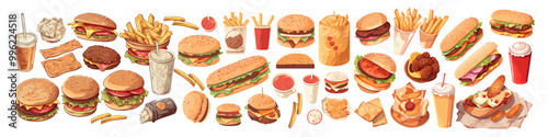 Sandwich set vector illustration. Fast food.