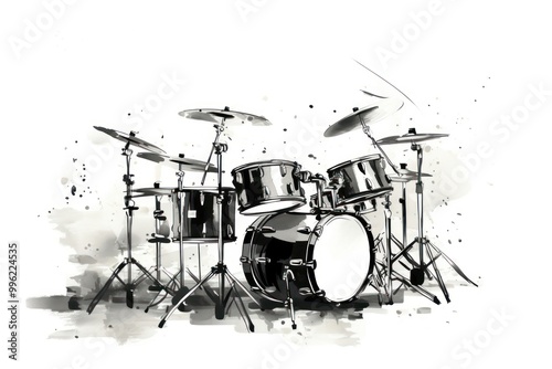 Percussion drawing drums white background. Image by rawpixel.