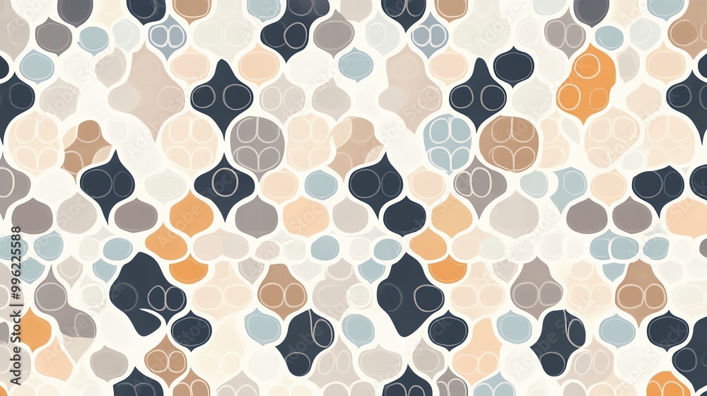 Fototapeta premium A modern abstract pattern featuring rounded, colorful shapes in a harmonious blend of neutral tones and vibrant colors.
