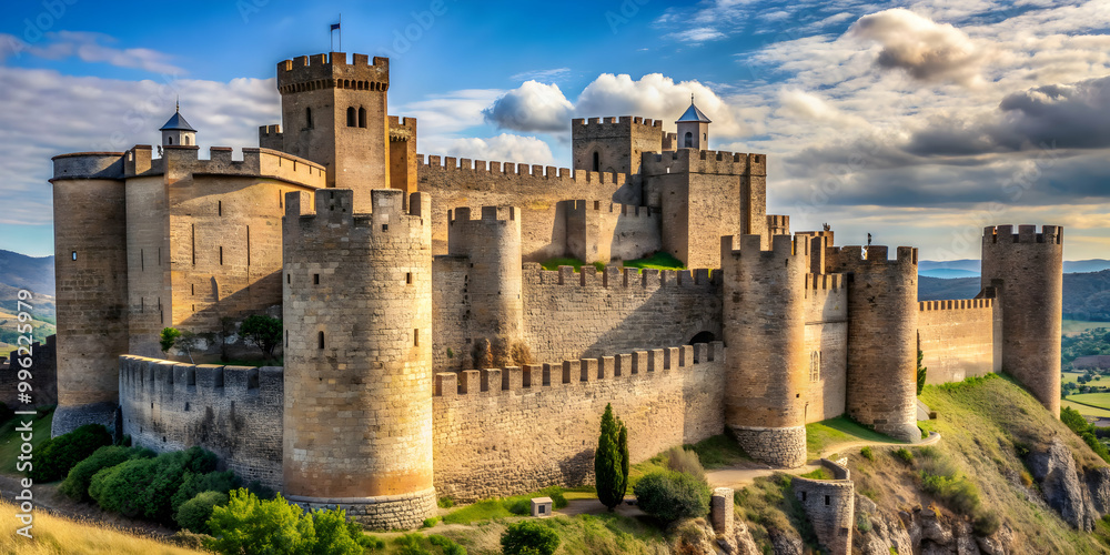 European fortification with stone walls, towers, and battlements , castle, fortress, medieval, defense, stronghold European fortification with stone walls, towers, and battlements , castle, fortress, medieval, defense, stronghold