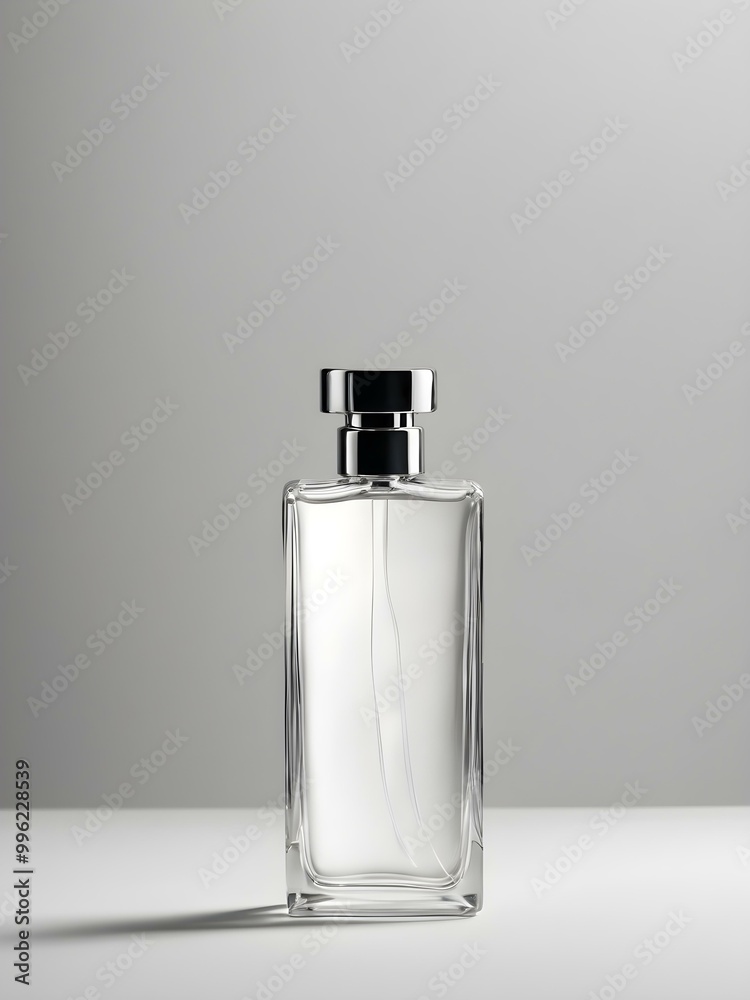 A pure white perfume bottle on a light gray background, creating a clean, minimalist aesthetic A pure white perfume bottle on a light gray background, creating a clean, minimalist aesthetic