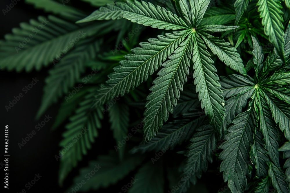 Close-up of Lush Green Cannabis Leaves Against a Dark Background Close-up of Lush Green Cannabis Leaves Against a Dark Background