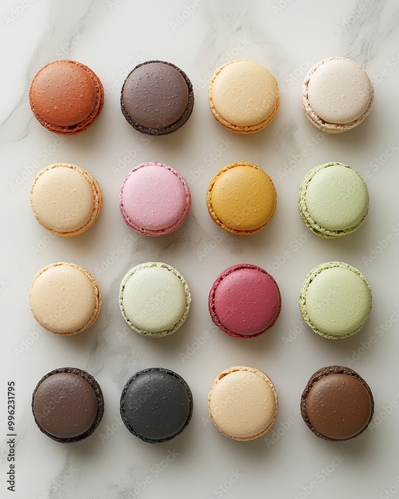 Colorful Macaroons on a Flat Surface in Pastel Shades Colorful Macaroons on a Flat Surface in Pastel Shades