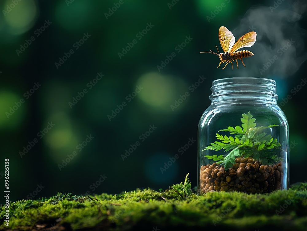 A beautiful terrarium filled with edible insects in a miniature ecosystem A beautiful terrarium filled with edible insects in a miniature ecosystem