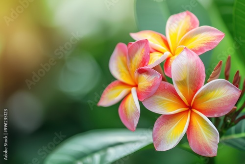 Beautiful frangipani plumeria flower blooming in garden