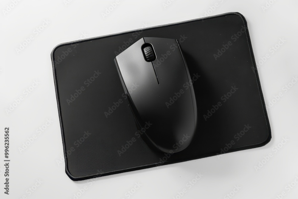 Black mouse pad against white surface