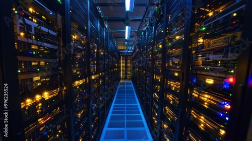 Plakat Modern data center with server racks illuminated