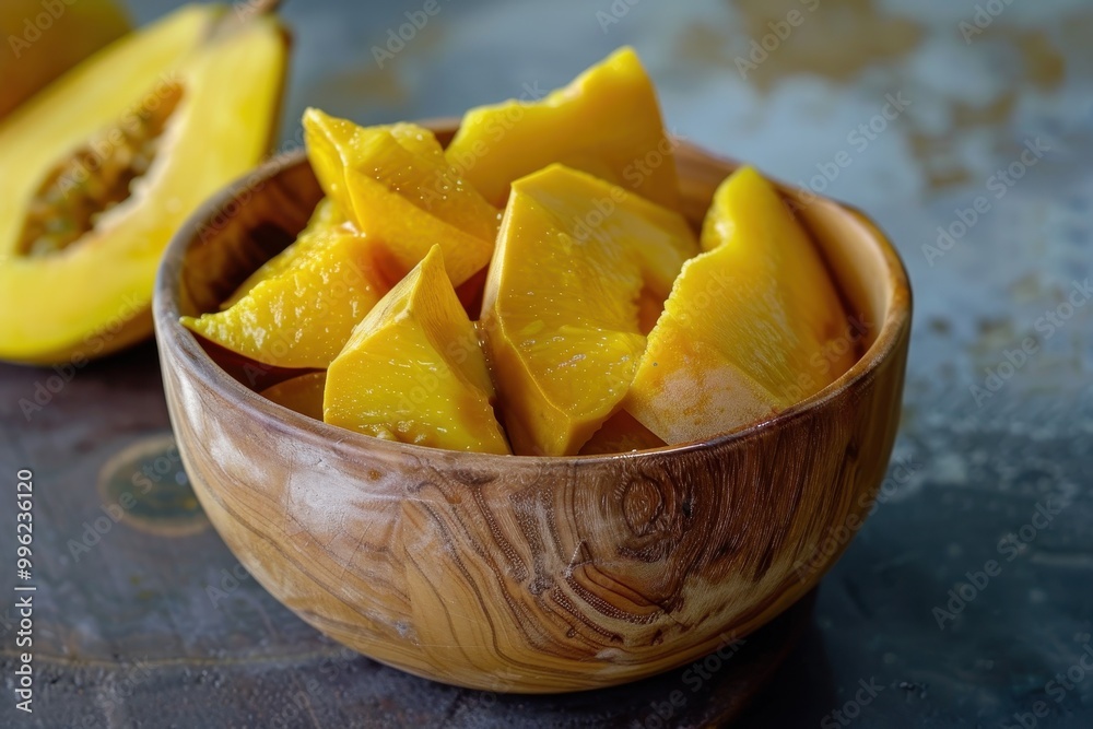 Canistel ovofruta and yellow sapote cut in bowl Pouteria campechiana Ripe pieces with yolk like texture Canistel ovofruta and yellow sapote cut in bowl Pouteria campechiana Ripe pieces with yolk like texture
