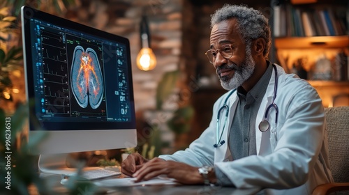 Doctor analyzing medical scans on computer