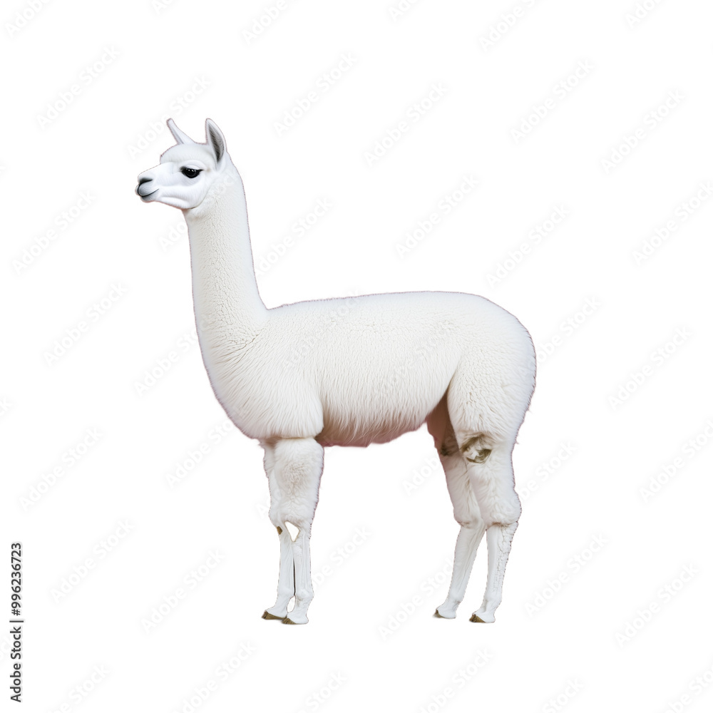 White alpaca figurine standing proudly on a transparent background, showcasing detailed texture and realistic features White alpaca figurine standing proudly on a transparent background, showcasing detailed texture and realistic features
