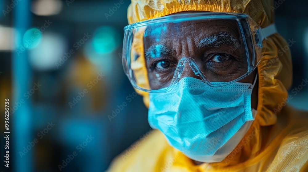 Healthcare worker in protective gear and mask