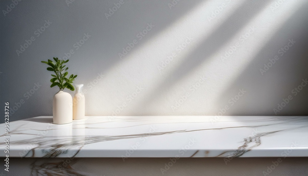 White kitchen tabletop for product presentation. Empty marble countertop. Minimalistic mockup for restaurant or beauty ad design. modern living room with kitchen White kitchen tabletop for product presentation. Empty marble countertop. Minimalistic mockup for restaurant or beauty ad design. modern living room with kitchen