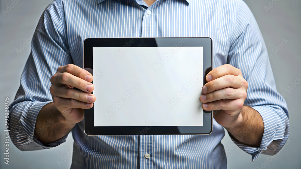 Male hands holding computer tablet with blank screen, technology, hands, digital device, touchscreen Male hands holding computer tablet with blank screen, technology, hands, digital device, touchscreen