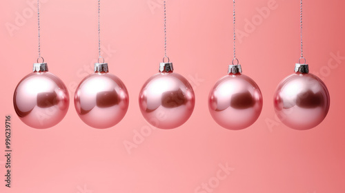 Illustration of christmas balls on a light pink background