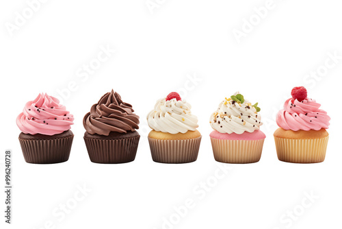 Several cupcakes on transparent background. Pastry related themes. Bakery professions. Cupcake making. Buying and selling cupcakes. Images for graphic designers. Cookbook. Isolated cupcake. 