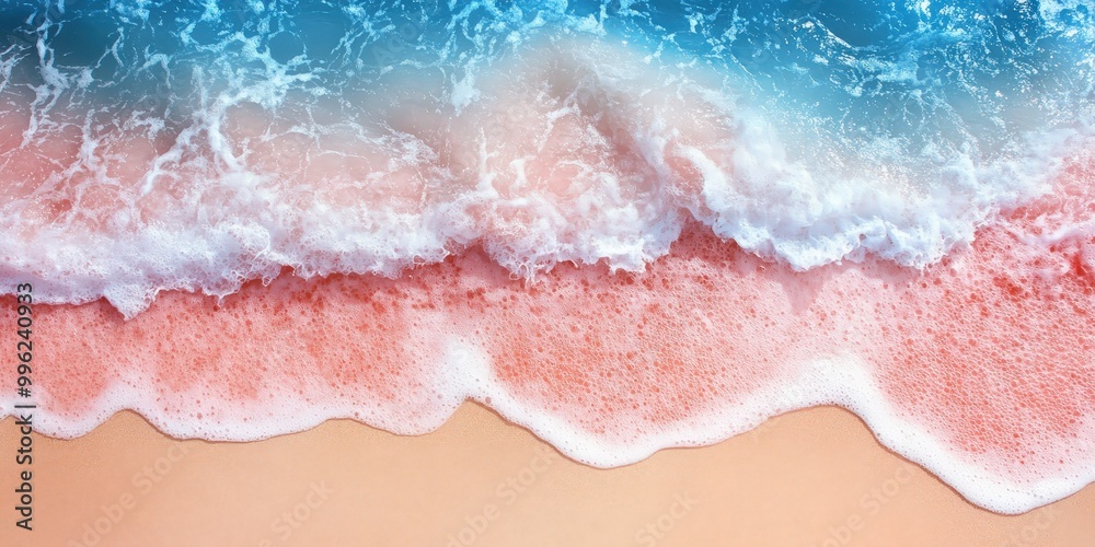 Fototapeta premium Serene Waves on Pink Sand Beach with Clear Blue Water