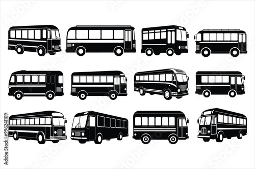 Public bus silhouette vector illustrations