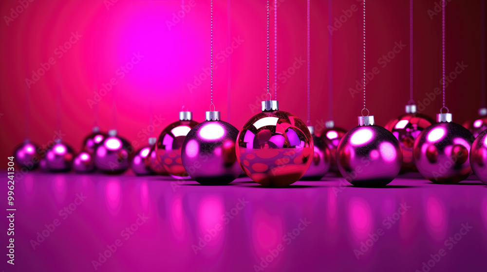Obraz premium Illustration of christmas balls on a vivid magenta background