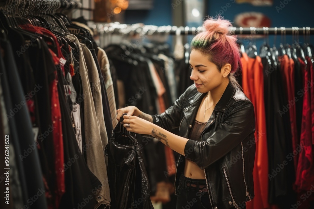 Punk rock shopping choosing clothing. Punk rock shopping choosing clothing.