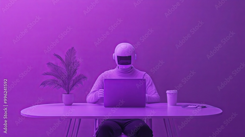Fototapeta premium Conversing with AI in a Calid Workspace