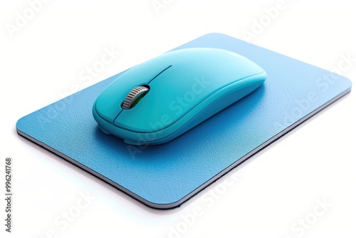 New wired optical mouse with blue pad on white background