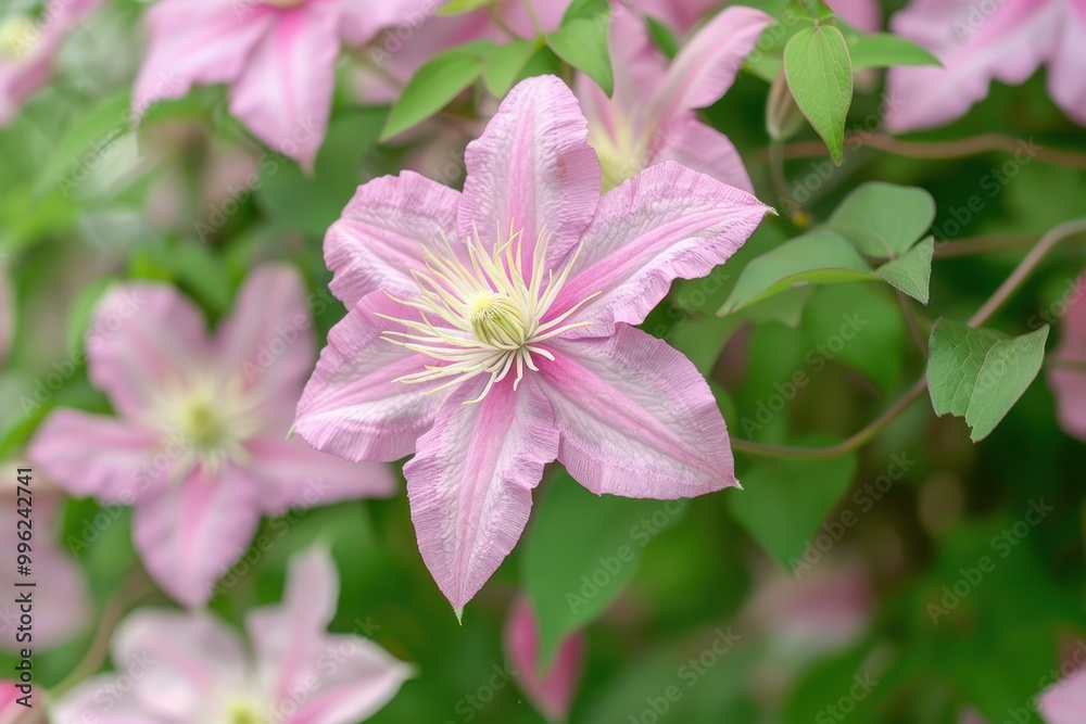 Pink Piilu clematis in bloom Clematis scientific name Pink Piilu clematis in bloom Clematis scientific name