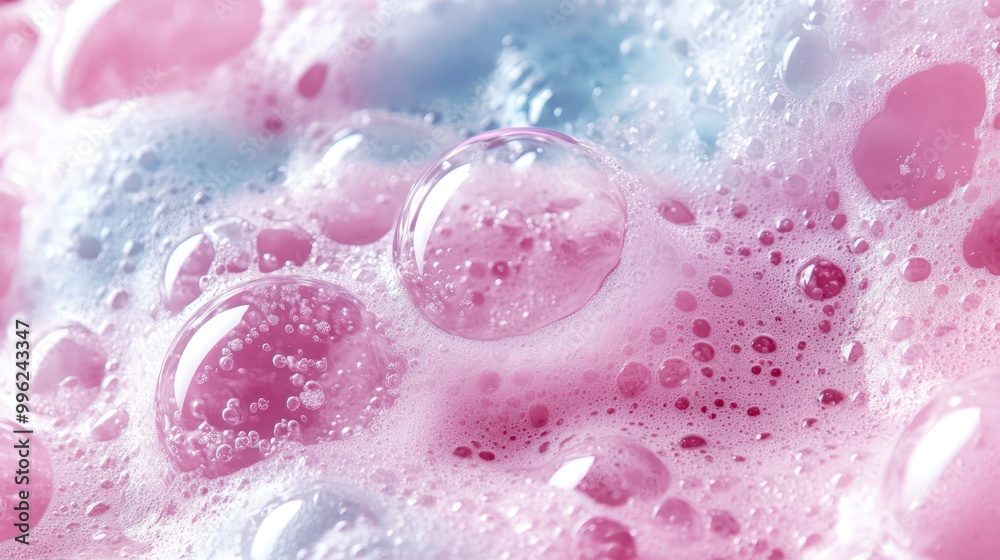 Close-up of pink and white foam with bubbles. Close-up of pink and white foam with bubbles.