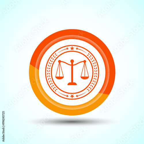 Justice Scales Icon Design Illustration, Legal and Justice Law Icon For Apps and Websites, Orange Color Button Design