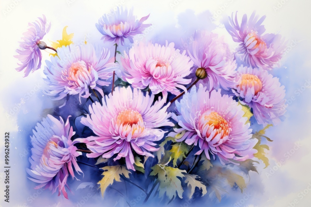 Aster painting blossom flower. Aster painting blossom flower.