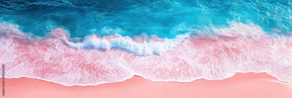 Serene Waves on a Beautiful Pink and Blue Shoreline Serene Waves on a Beautiful Pink and Blue Shoreline