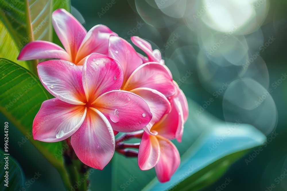 Stunning pink plumeria flower in tree spa bloom Stunning pink plumeria flower in tree spa bloom