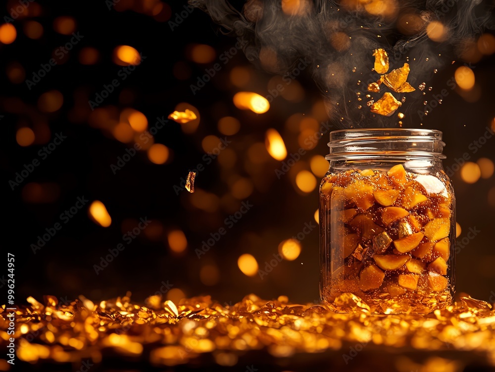 A large glass jar of kvass fermenting, showing the bubbles and fruit pieces A large glass jar of kvass fermenting, showing the bubbles and fruit pieces