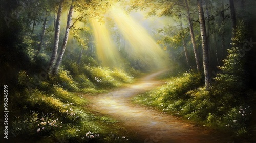 Radiant Sunlit Forest Path   Peaceful and Inspiring Natural Landscape