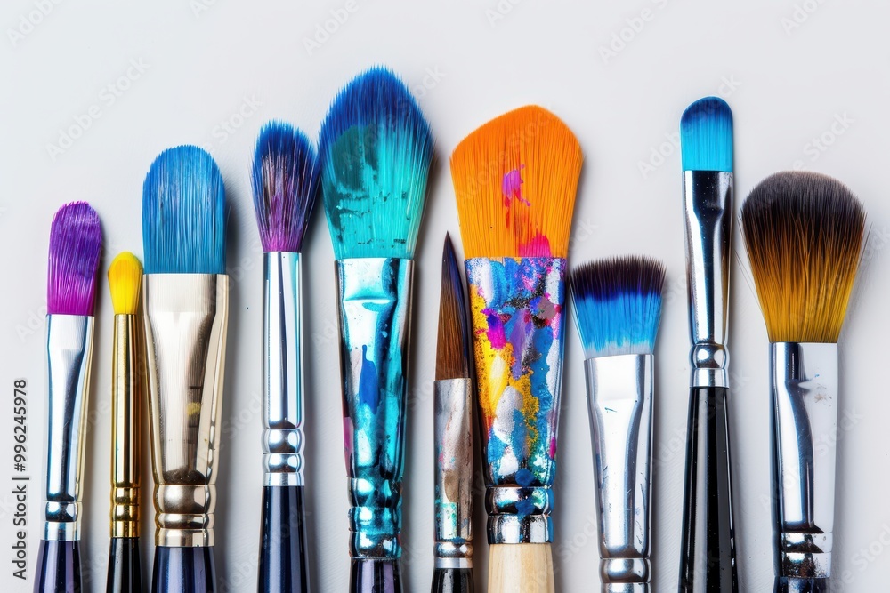 Fototapeta premium Various paintbrushes on white surface
