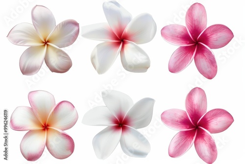 White and pink frangipani flowers isolated on white background