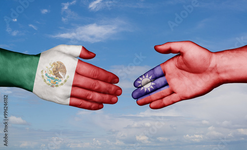 Taiwan and Mexico country handshaking with flags, consensus concept international co-operation illustration