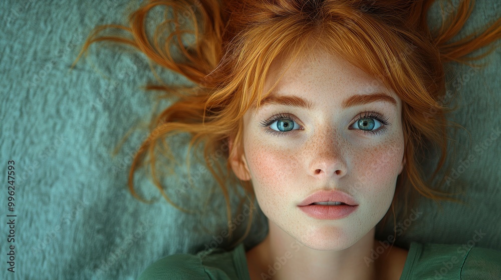 Close Up Portrait of a Young Woman with Red Hair and Blue Eyes Close Up Portrait of a Young Woman with Red Hair and Blue Eyes