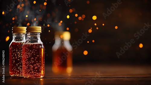 A traditional Ethiopian tej honey wine fermenting in berele bottles photo