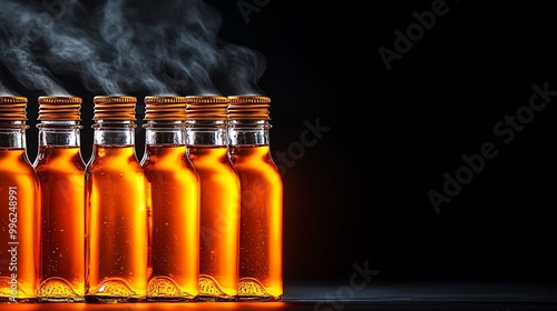 A traditional Ethiopian tej honey wine fermenting in berele bottles photo