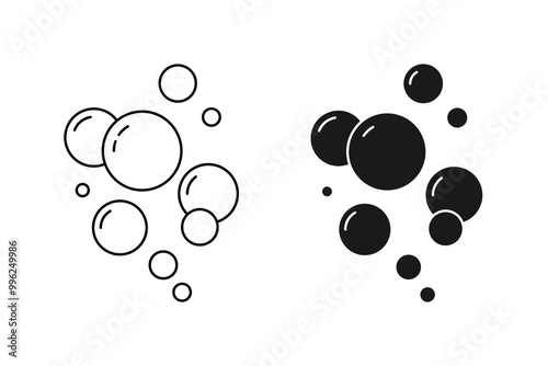 Fizzy Drink, Water Bubble Black and Line Pictogram. Sphere Foam, Aquarium. Clear Soda Drops Line and Silhouette Icon Set. Soap Symbol Collection. Isolated Vector Illustration