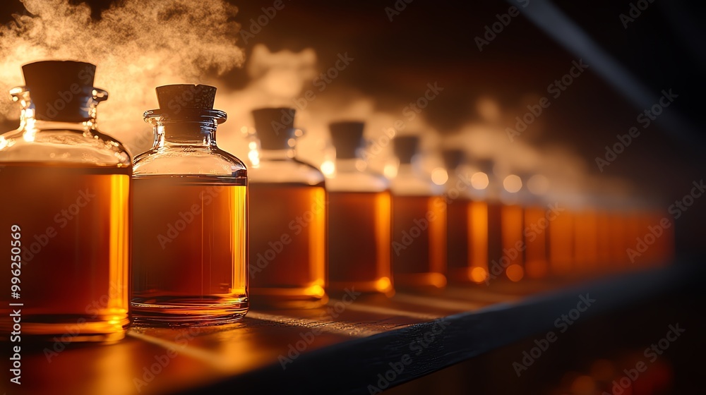 An apothecary shelf lined with tincture bottles of various adaptogenic herbs An apothecary shelf lined with tincture bottles of various adaptogenic herbs