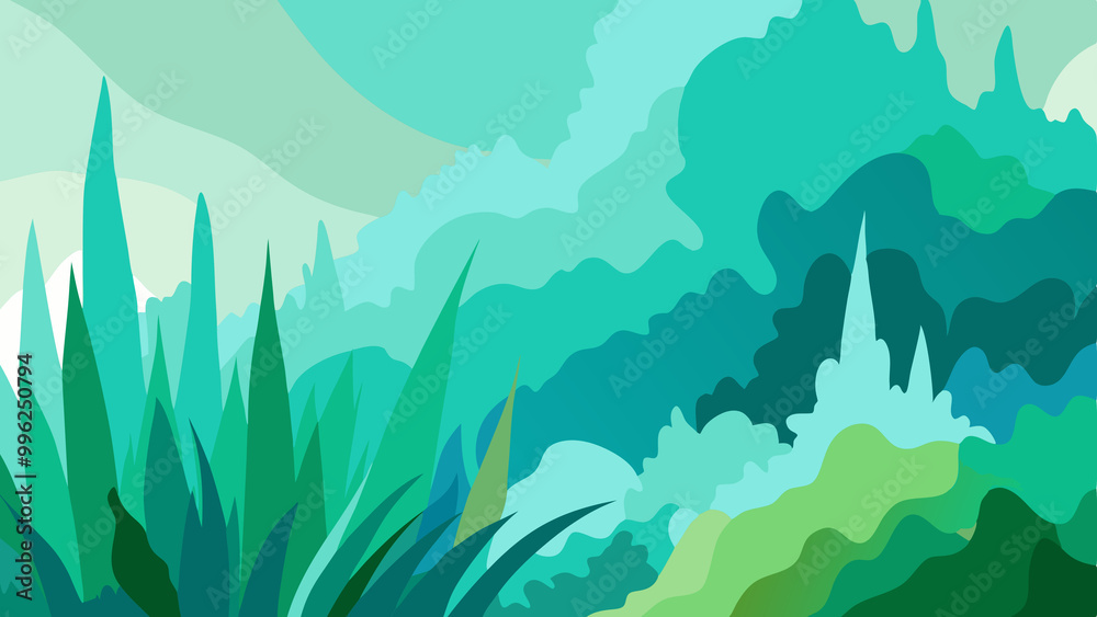 Fototapeta premium Watercolor, in shades of green, bushes, grass, background for website, for presentations