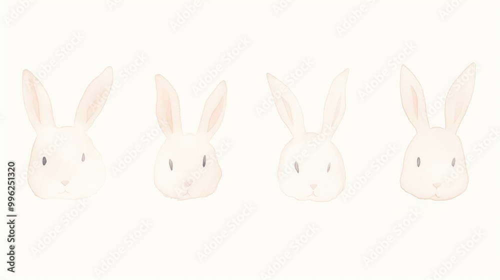 Cute white rabbit heads as line watercolour illustration animal mammal creativity. Cute white rabbit heads as line watercolour illustration animal mammal creativity.