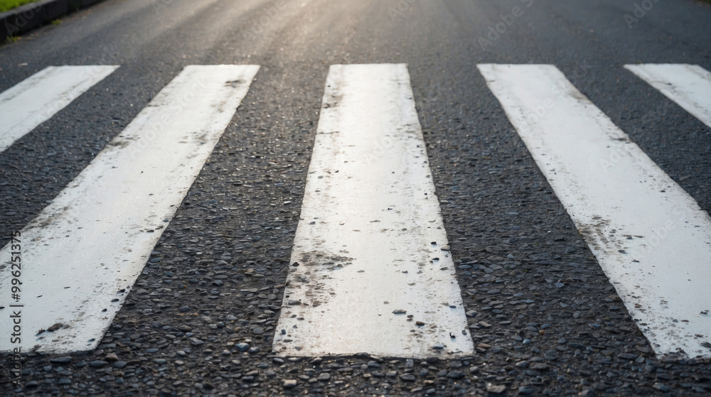 Photograph of zebra crossing on an asphalt road showing wear and tear on markings Photograph of zebra crossing on an asphalt road showing wear and tear on markings