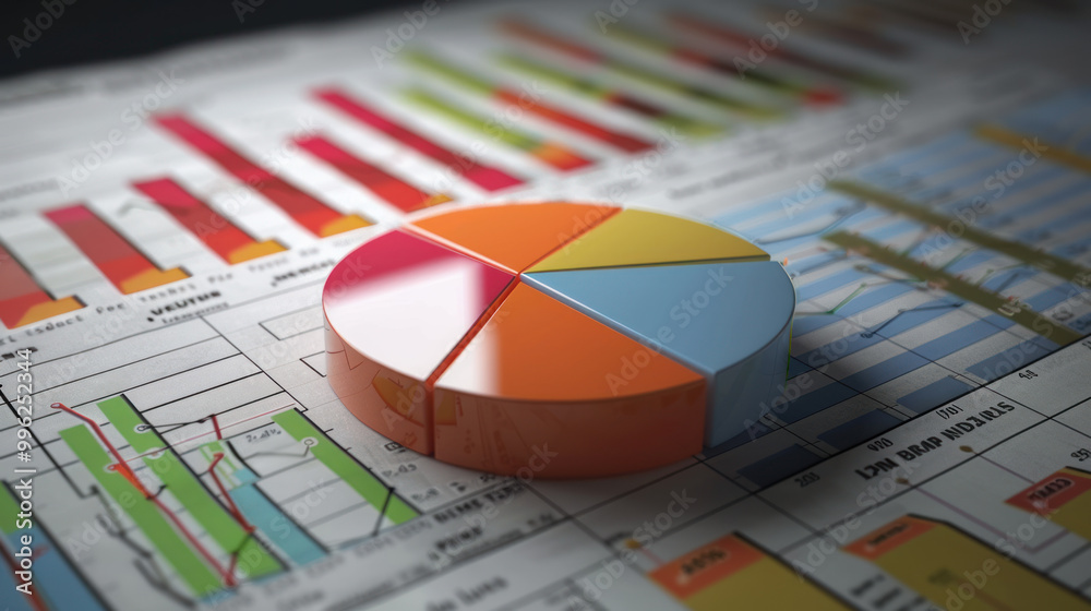 Strategic business plan with a pie chart and bar graphs, concept of company direction and goals Strategic business plan with a pie chart and bar graphs, concept of company direction and goals